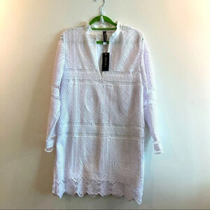 AQUA BLU AUSTRALIA Sz S Oversized Eyelet Crochet Lined Beach Cover Up Dress